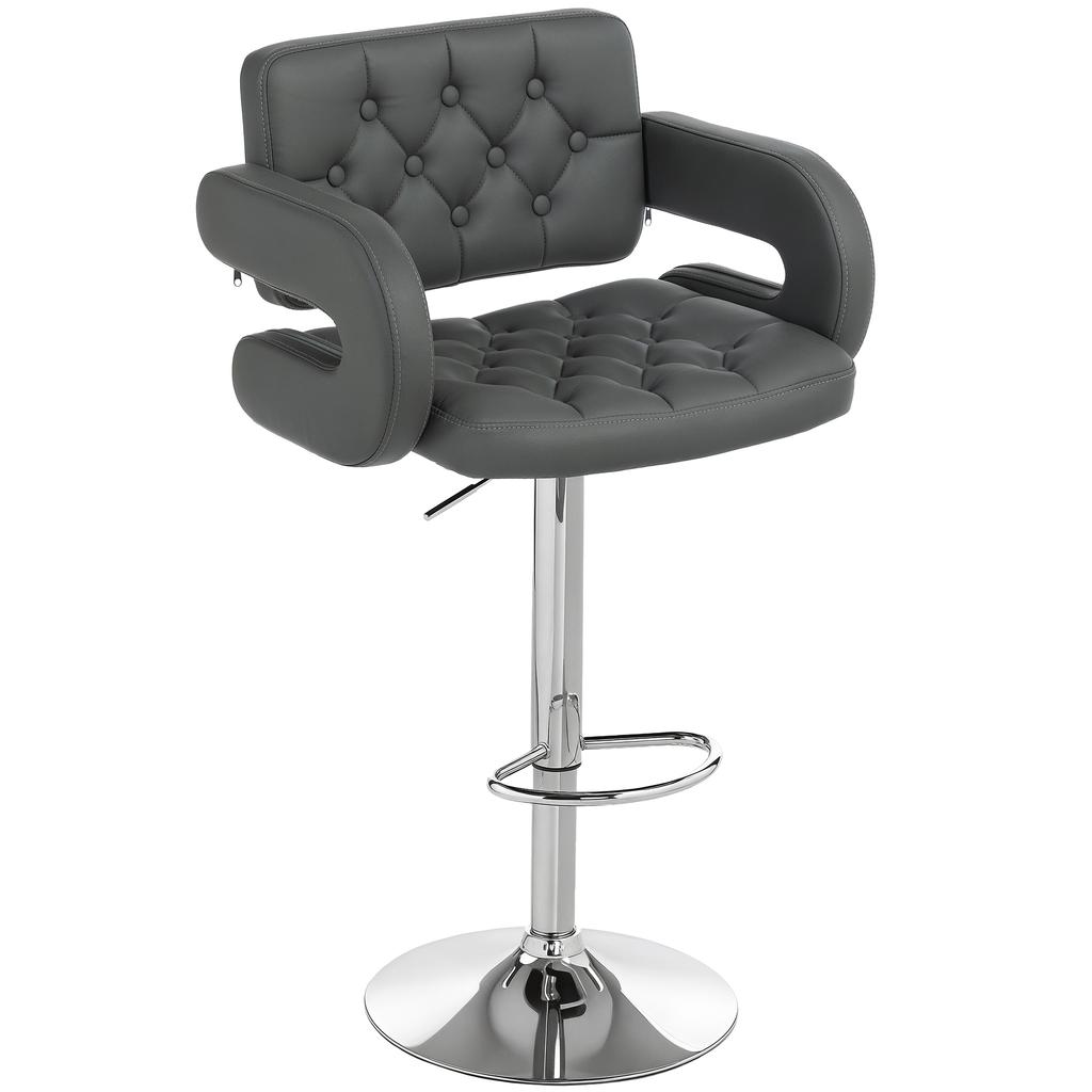Adjustable Bar Stool. Extra Large Swivel PU Leather Seat. Gray