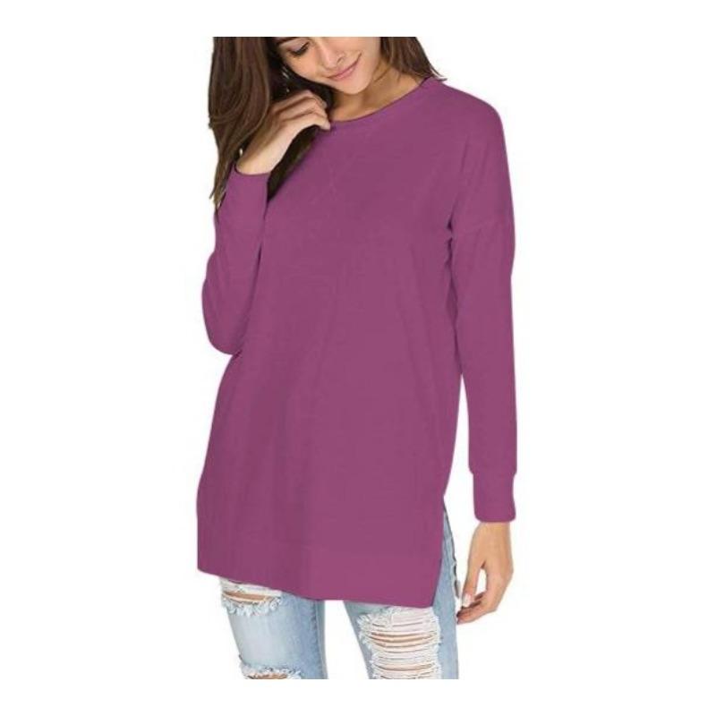 Spring and Autumn Women's Long Sleeve Solid Colour Round Neck Casual Top