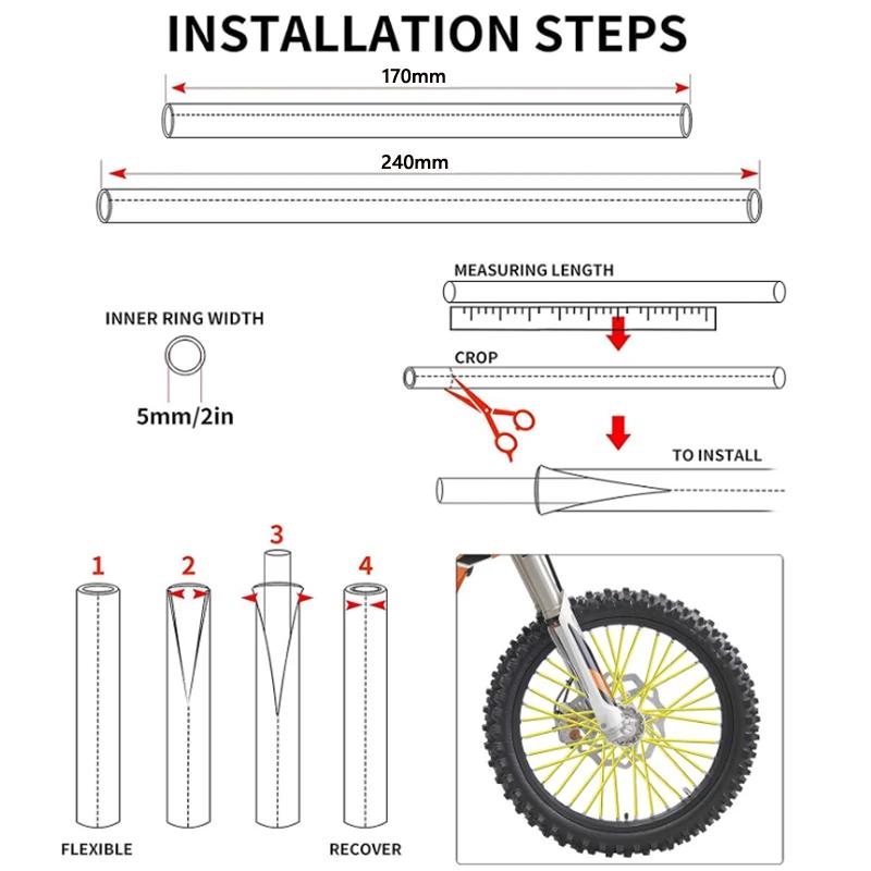 72pcs Bicycle Wheel Spoked Protector Wraps 17/24cm Wheel Rim Spoke Wrap Kit for Motorcycle Bike Color Rims Skin Trim Covers Pipe