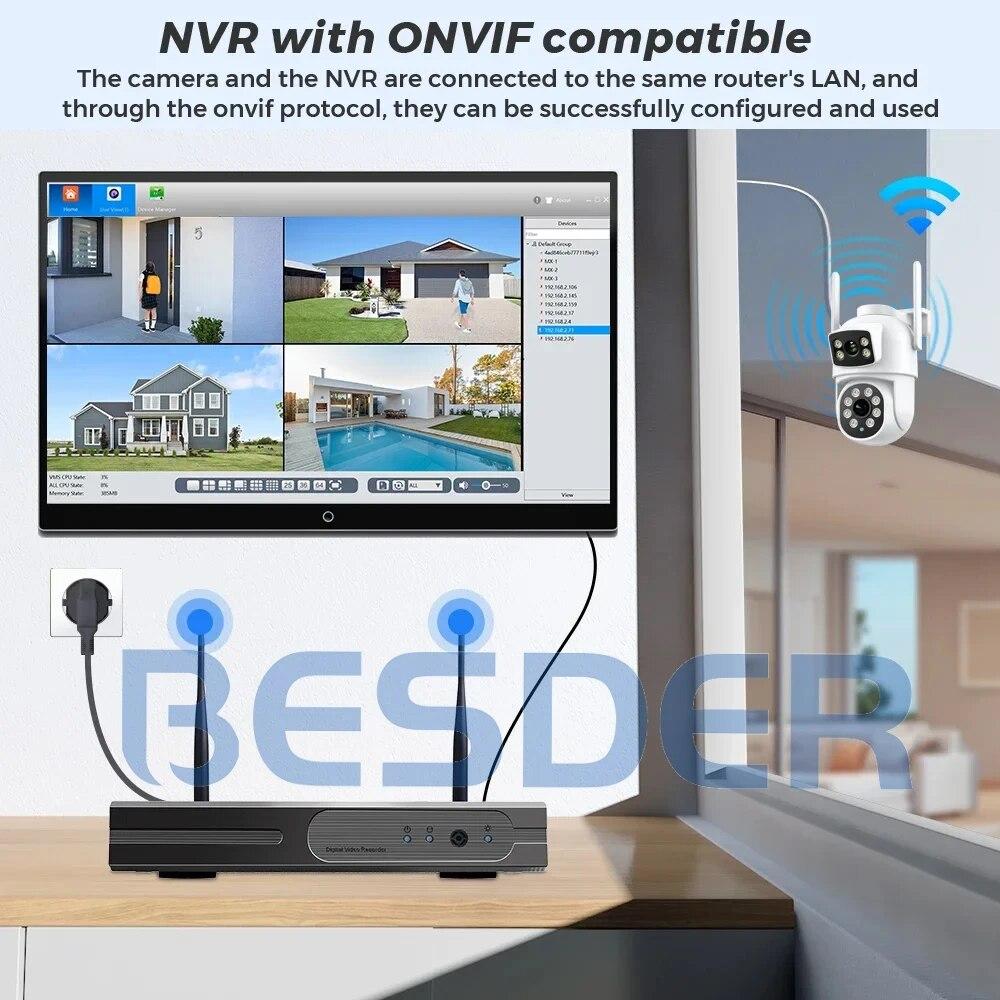 4K 8MP Wi-Fi камера PTZ Открытый двойной экран Обнаружение человека Двойные линзы Цвет ночного видения Защита безопасности IP-камера Аудио Приложение iCSee