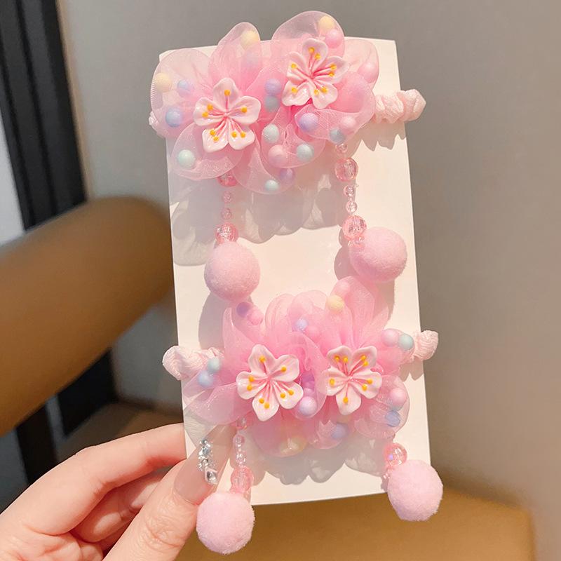 Детская розовая заколка-резинка для волос «Цветок феи» – Мягкое кольцо-помпон для хвоста