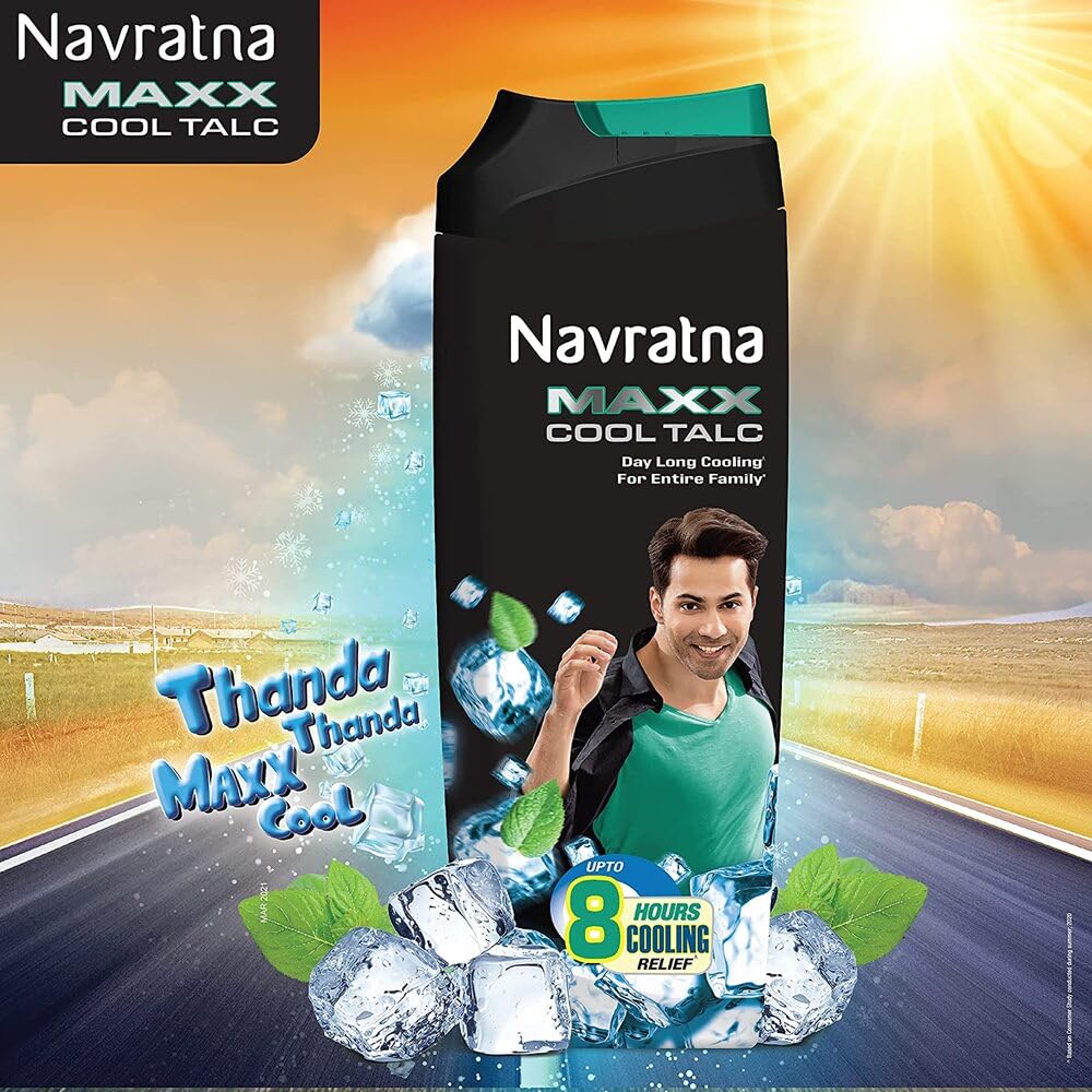 Тальк для тела Navratna Maxx Cool для впитывания пота и длительной свежести, для мужчин и женщин, охлаждающий, 400 г
