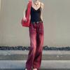 MINGLIUSILI Red Jeans 2022 Fall New  Vintage Red Wash Distressed Straight Leg Jeans Versatile Loose Trousers