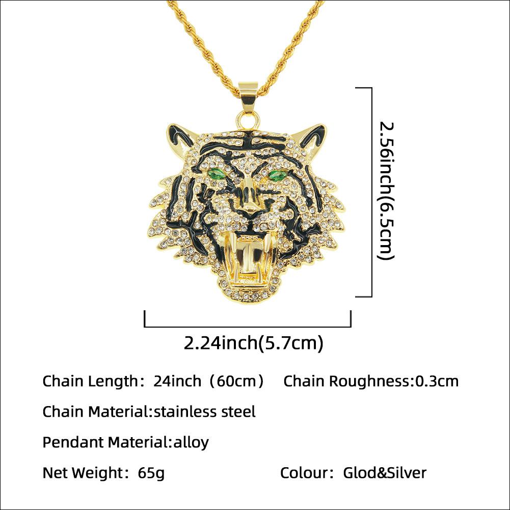 Exaggerated Green Eyes Tiger Head Pendant Necklace Men's Cool Nightclub Disco Accessories Pendant