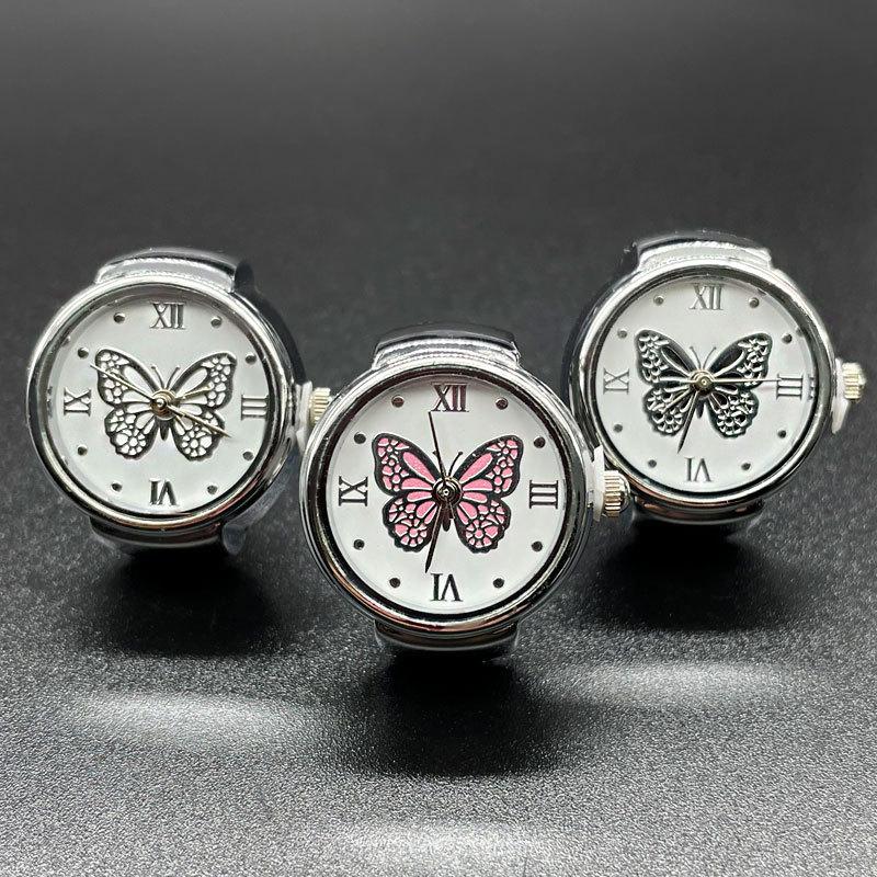 Women Dial Quartz Analog Finger Ring Watch for Butterfly Elastic Gift for Creati