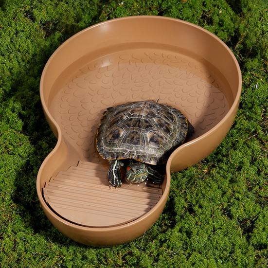 Reptile Bathing Pool Tortoise Food And Water Feeder Bowl with Ramp Reptile Feeding Dish Aquarium Ornament for Gecko Snake Turtle Bearded Dragon Lizard