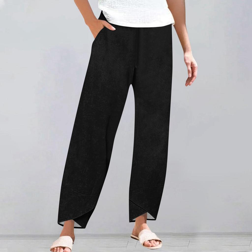 Брюки женские летние повседневные широкие брюки с эластичной резинкой на талии и карманами