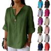 Women's Fashion Casual V-Neck Buttoned 3/4 Sleeve Cotton Linen Top