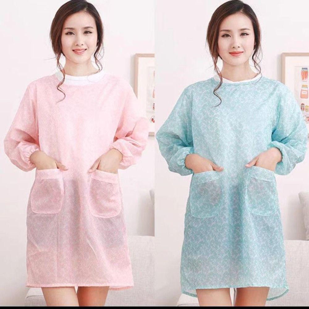 Oil Resistant Waterproof Apron Lightweight Kitchen Long-Sleeved Smock Daily Cleaning,