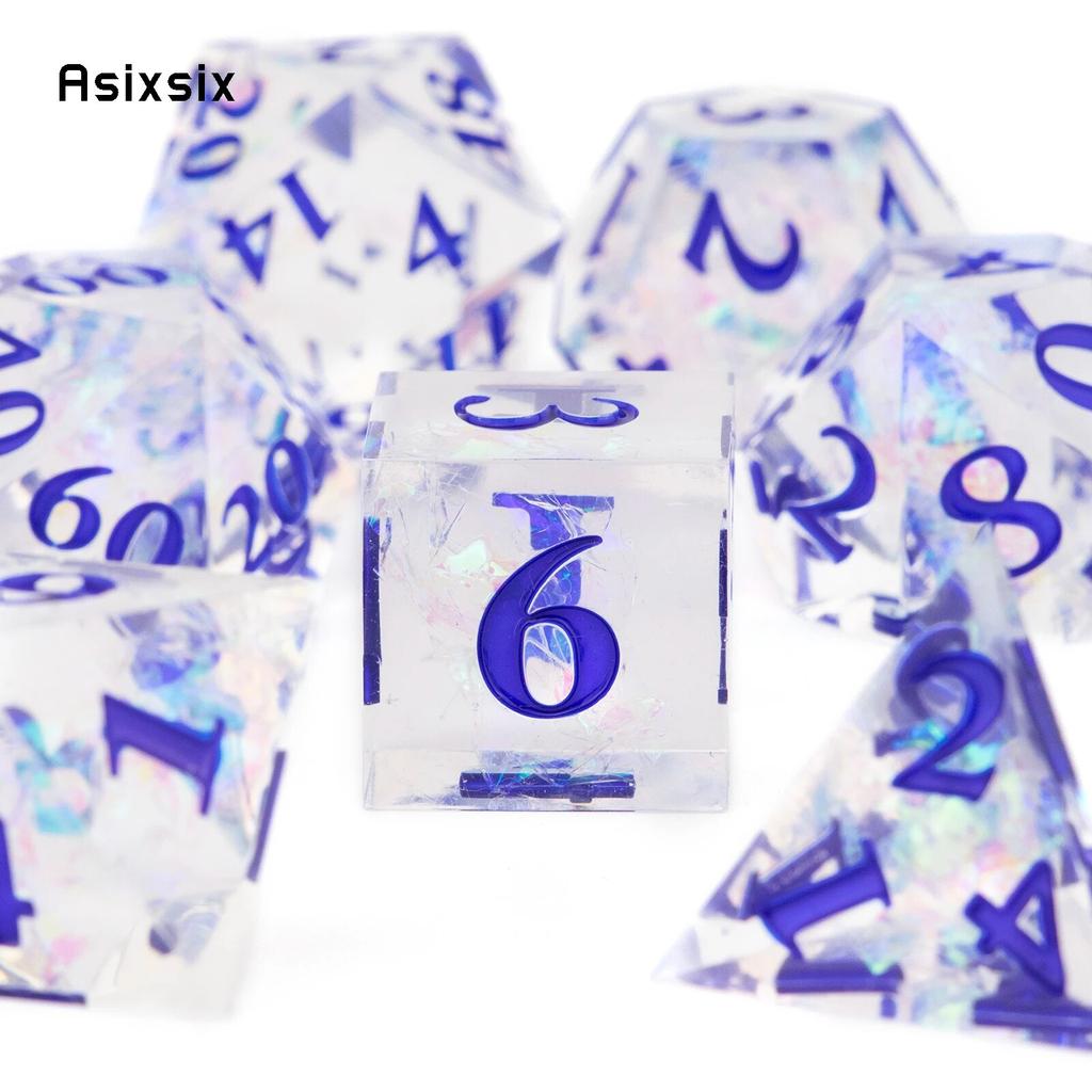7 Pcs White Resin Blue Number Sharp Edge Dice Polyhedral Dice Suitable for Role-Playing RPG Board Game