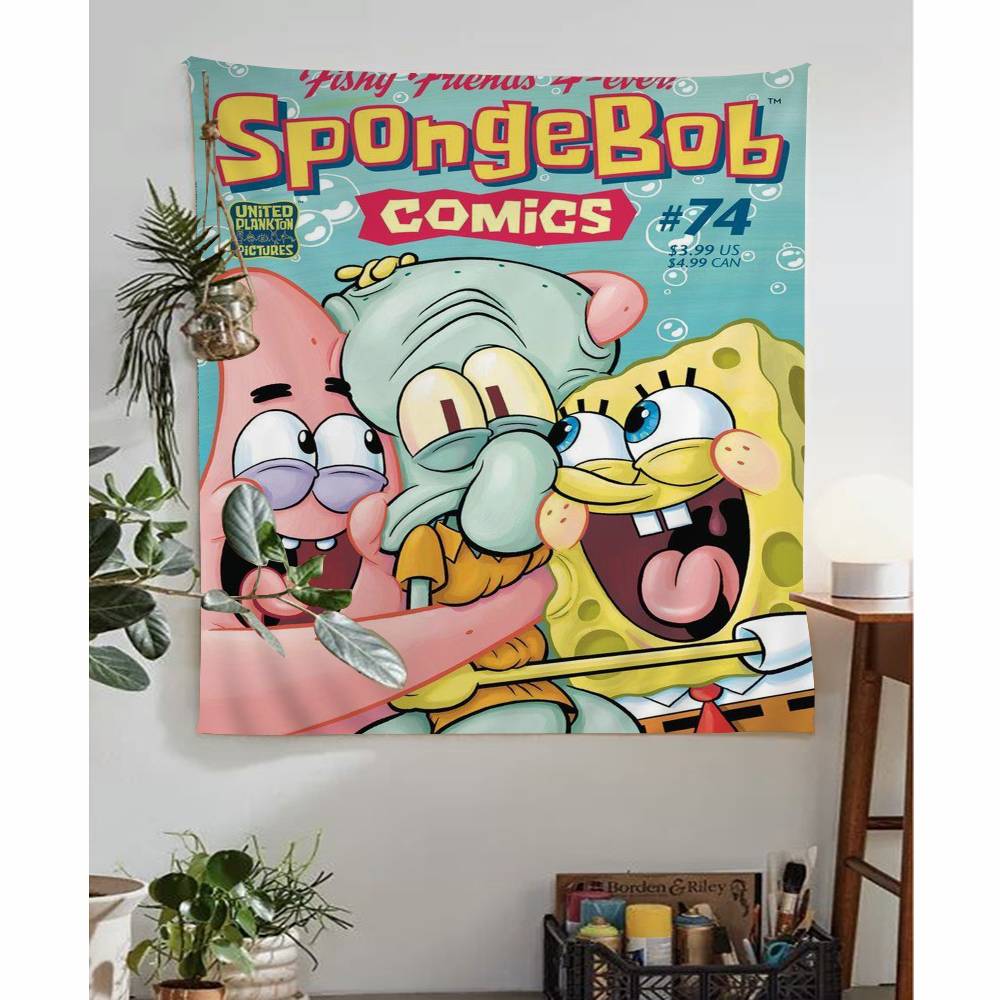 1pc Cartoon Sponge And Bobs SSquarePants Cartoon Tapestry Wall Hanging Decoration Household Home Decor