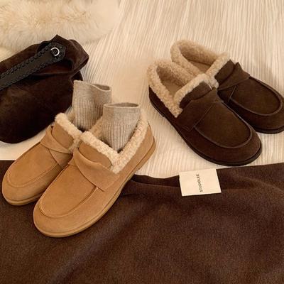 Шерстяная версия~ виноградный ма такой же стиль теплые и бархатные круглый носок складной ремень одна педаль универсальные пушистые туфли женские лоферы