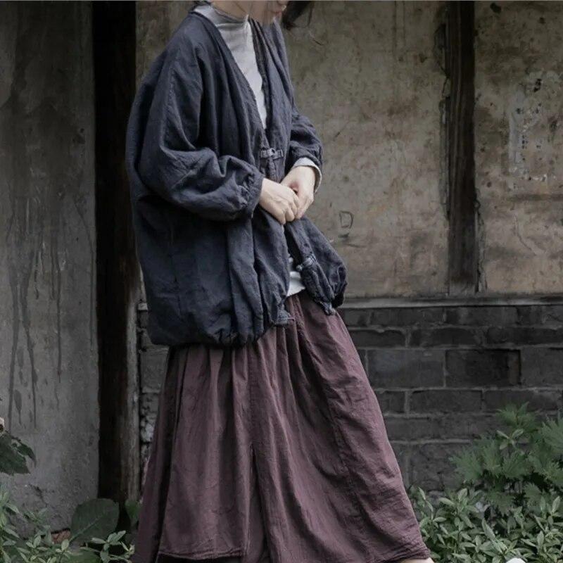 Johnature Женские теплые парки в китайском стиле с v-образным вырезом и длинным рукавом, черно-серые зимние пальто на пуговицах, свободные женские винтажные парки