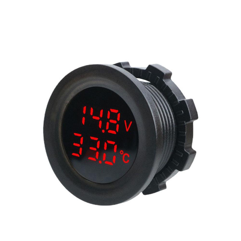 Real Time Battery Voltage Monitor Round Panel Voltmeter for Car Motorcycle Temperature 12V24V Waterproof and Reliable