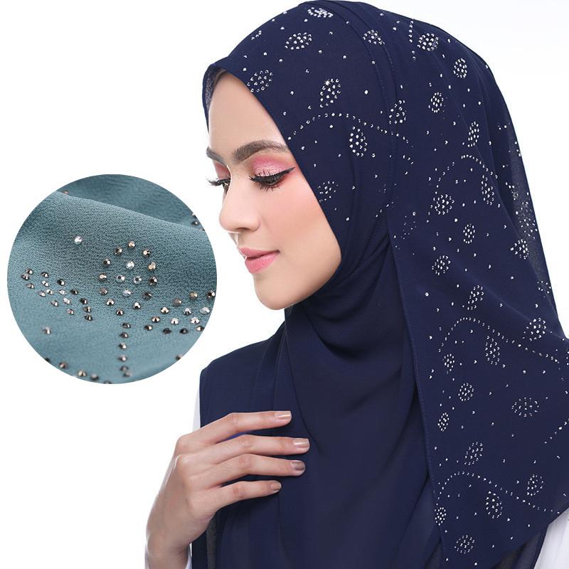 72*175cm Summer Muslim Women Chiffon Hijab Scarf Diamonds Glitter Femme Musulman Shawls Wrap Islamic Headscarf Malaysia Hijab