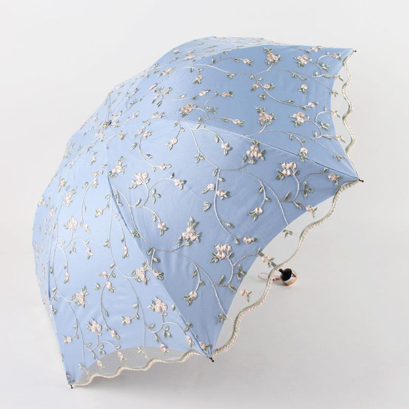 New Fashion Floral Embroidery Lace Folding Princess Umbrella Summer Outdoor Portable UV Protection Sun Umbrella Sunny Umbrella