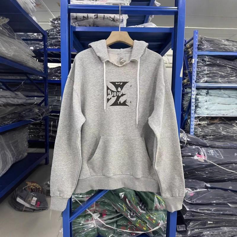 Mens Oversized Hooded Zip-Up Sweatshirt With Graphic Print Cotton Blend Fall Winter Streetwear