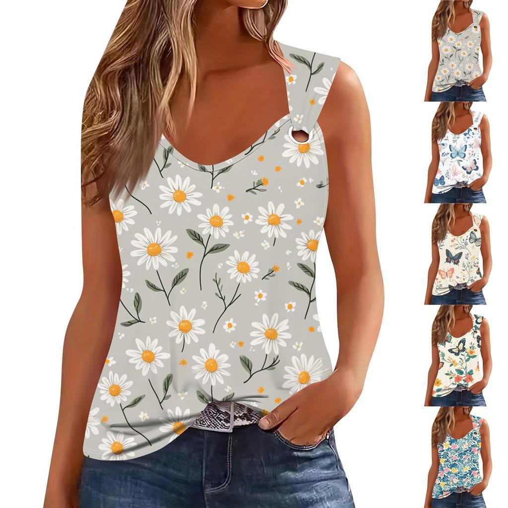 Женская майка с V-образным вырезом, базовая, с принтом, повседневная, струящаяся, без рукавов, с глубокими боковыми вырезами для женщин