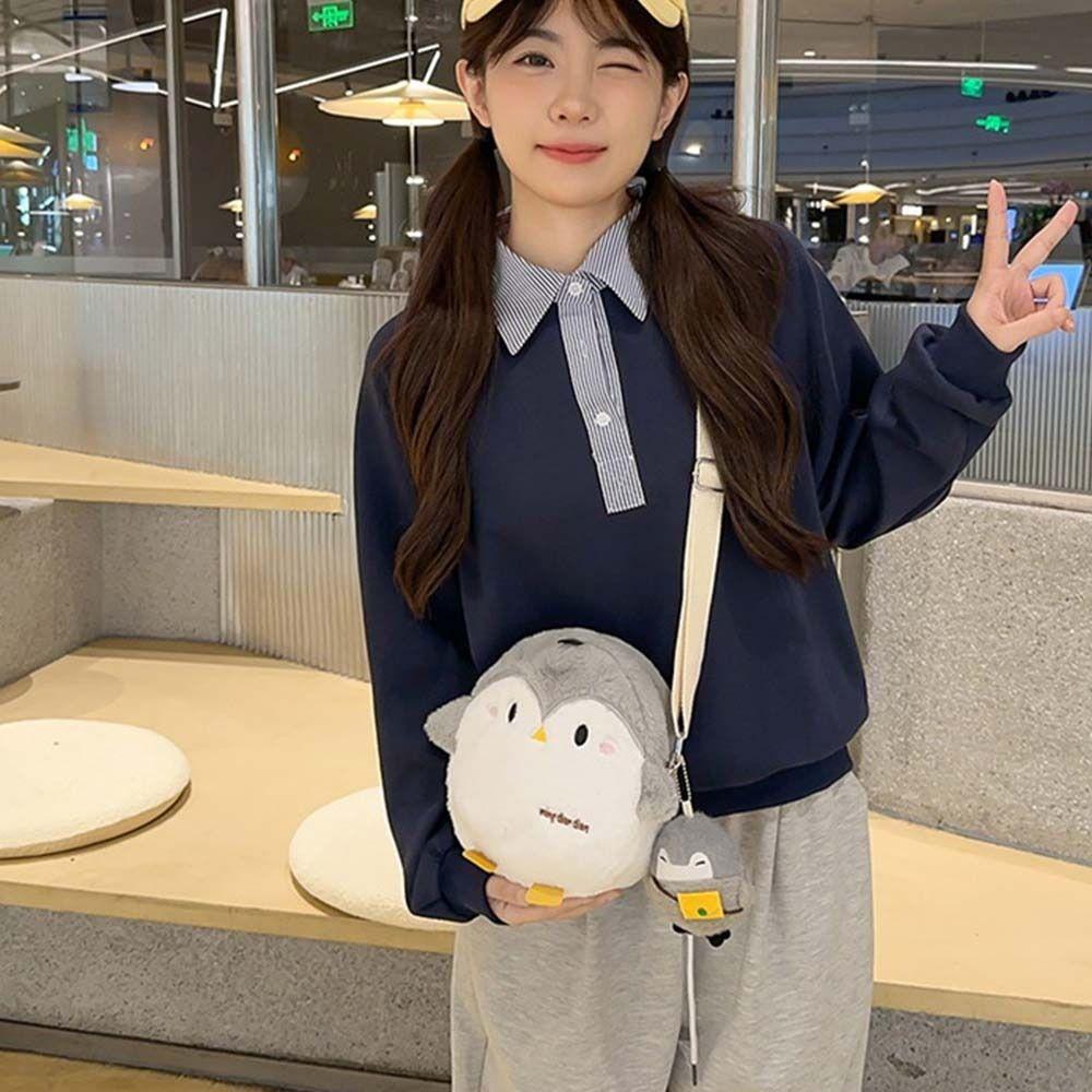 Korean Style Penguin Handbag Doll Funny Messenger Bag Travel Plush Crossbody Bag Outdoor