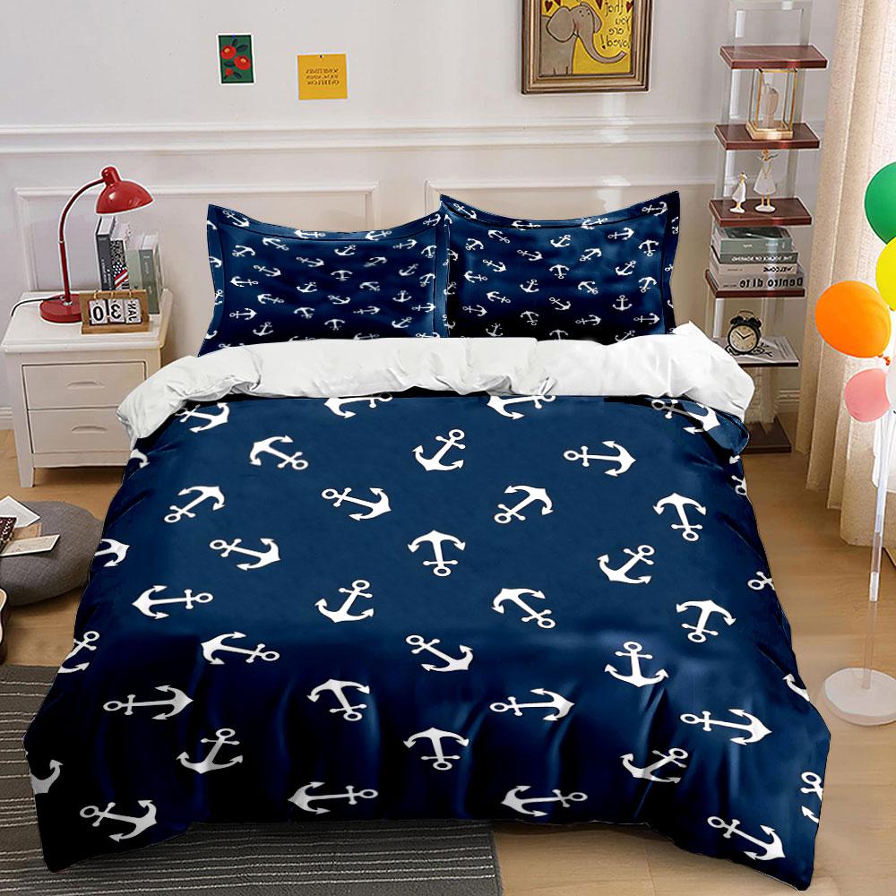 White anchors on navy. Bedding sets Duvet cover sets Duvet covers Pillowcases(1 * Duvet Cover 2 * Pillowcases without duvet insert)