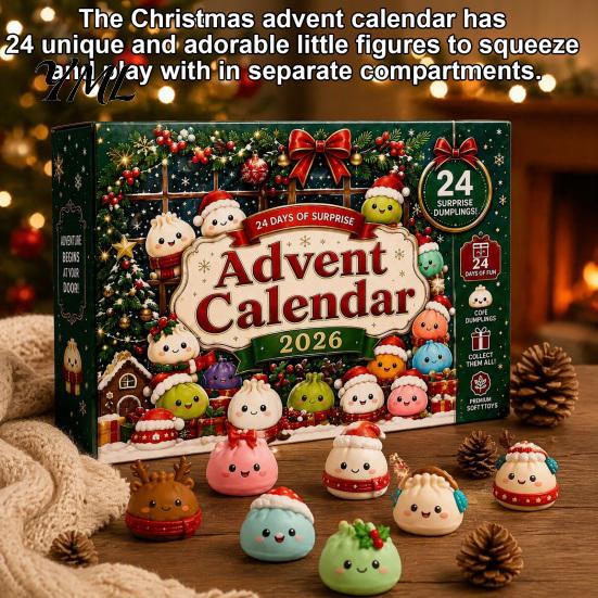 Holiday Desk Decorations 2026 Christmas Squeeze Toy Advent Calendar, 24-Day Dumpling Bun Fidget Countdown Calendar Box, Soft TPR Stress Relief Sensory