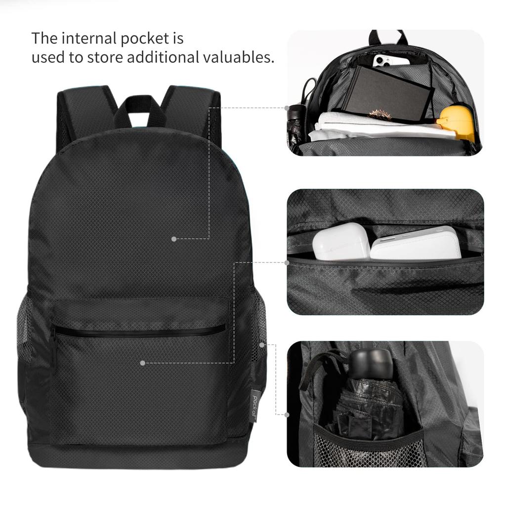 [pack All] Lightweight Backpack, Foldable, Water-repellent, Hiking Daypack, 18L, Compact, Outdoor, Travel, Convenient Item (black)