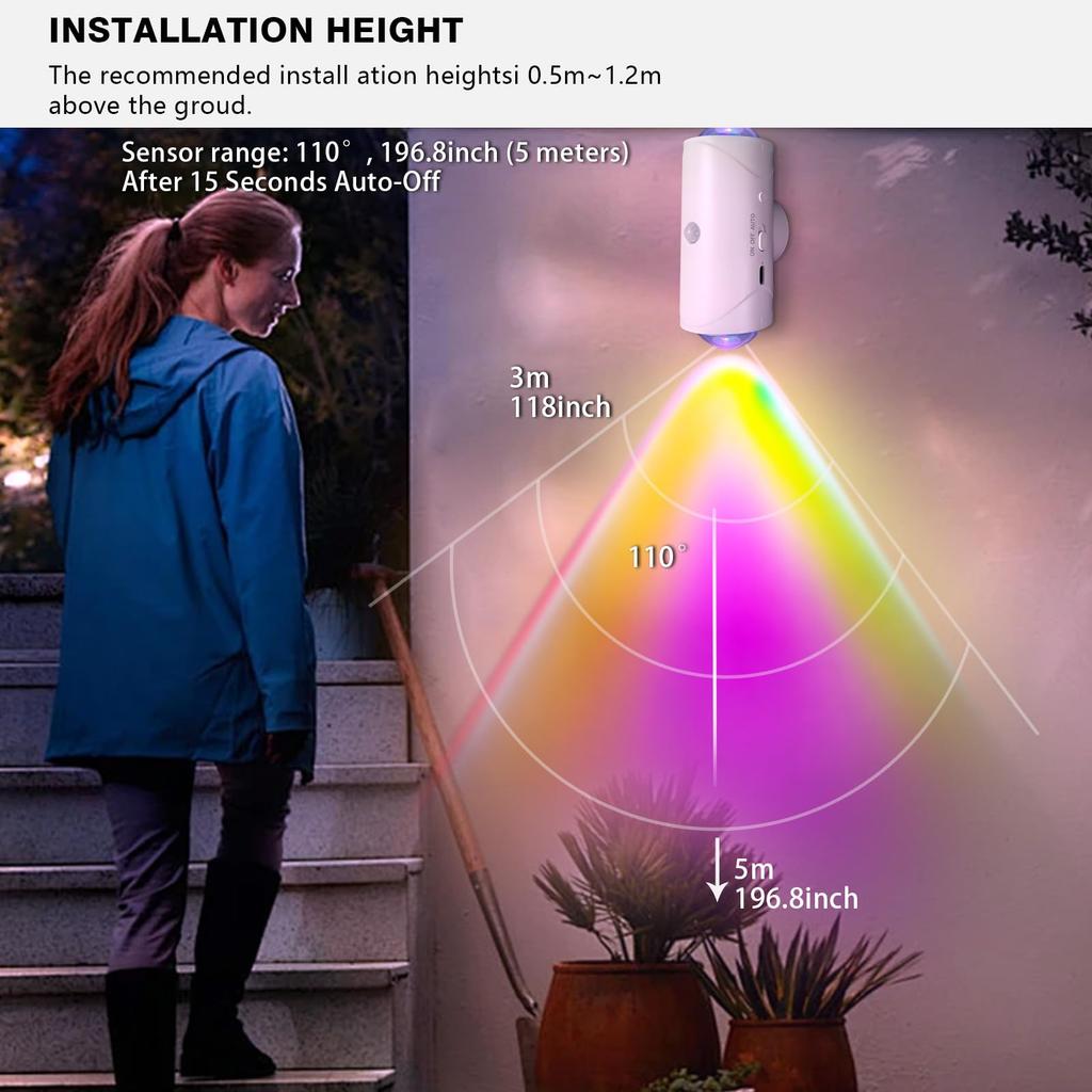RGB Gradient LED Night Light with Motion Sensor Wall Lamp Rechargeable Ambient Dimmable Indoor Lights Magnetic Step Lighting