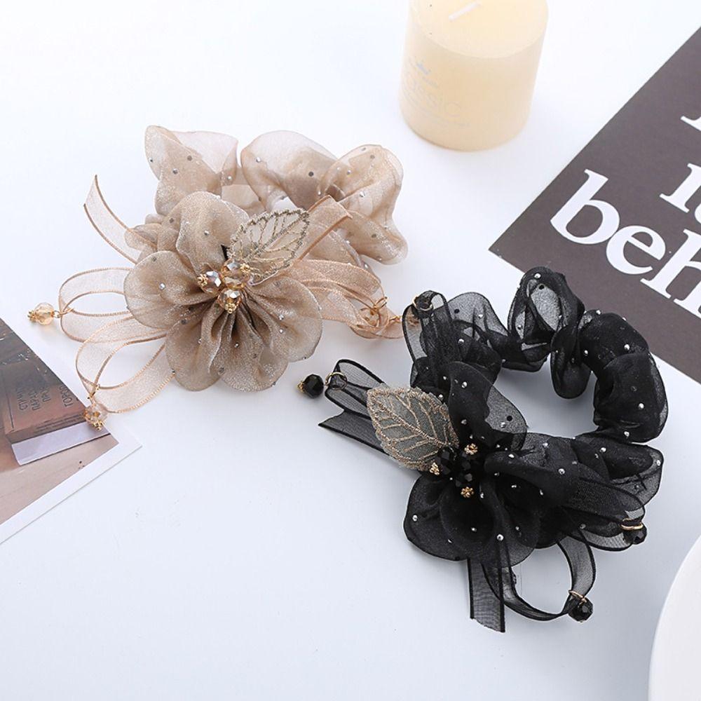 Non-slip Hair Bun Maker Elastic Twist Hairstyle Bun Flower Rhinestone Hair Bands Women Girls