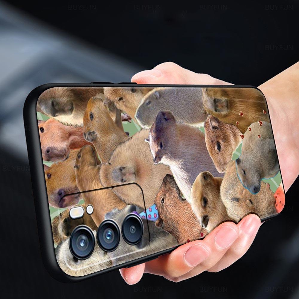 Cute Capybara Case For Oppo Find X6 Pro X5 A54 A53 A52 A9 2020 A15 A95 A17 A16 A76 A74 A57 Reno7 Reno6 Pro Plus 5G Black Cover