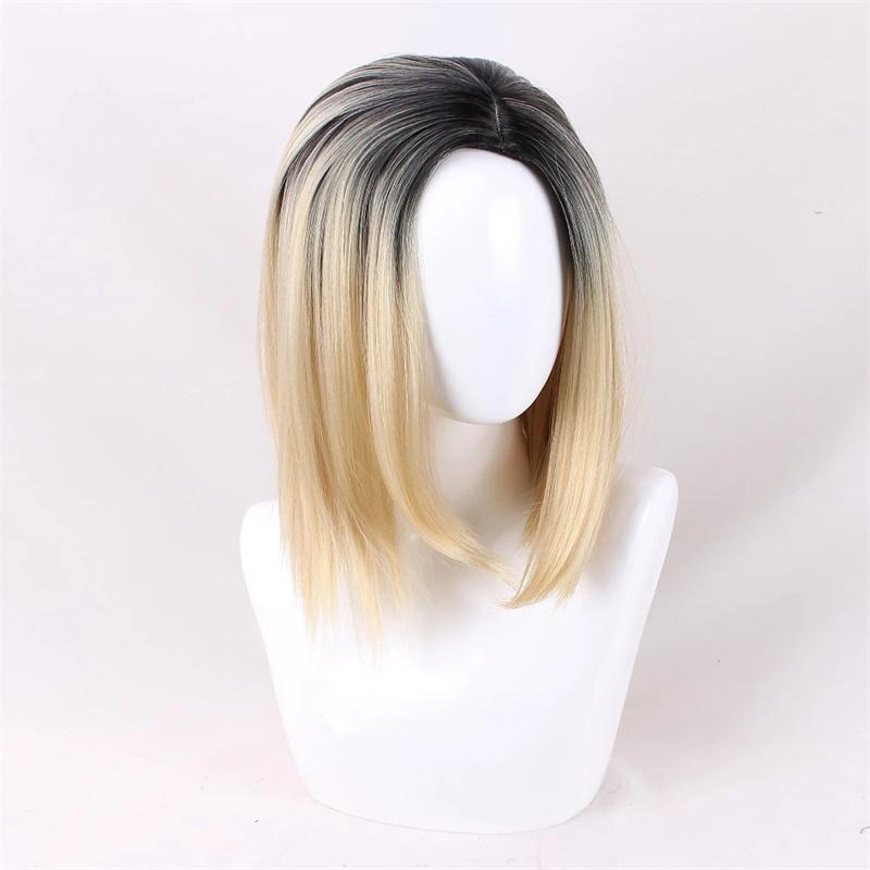 Halloween Bride of Chucky Women Tiffany Blonde Omber Black Hair Middle Parting Wigs Jennifer Tilly Cosplay Wig + WigCap