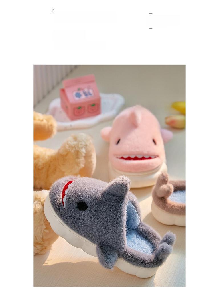 Новые стильные нескользящие хлопковые тапочки с рисунком акулы для девочек - теплая обувь для дома и родителей