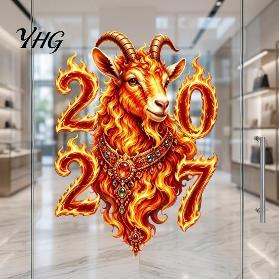 Easy Apply Window Decal Chinese New Year Decoration, 2027 Goat Static Clings, Zodiac Glass of Sheep Decals, Reusable Lunar Christmas Decor for