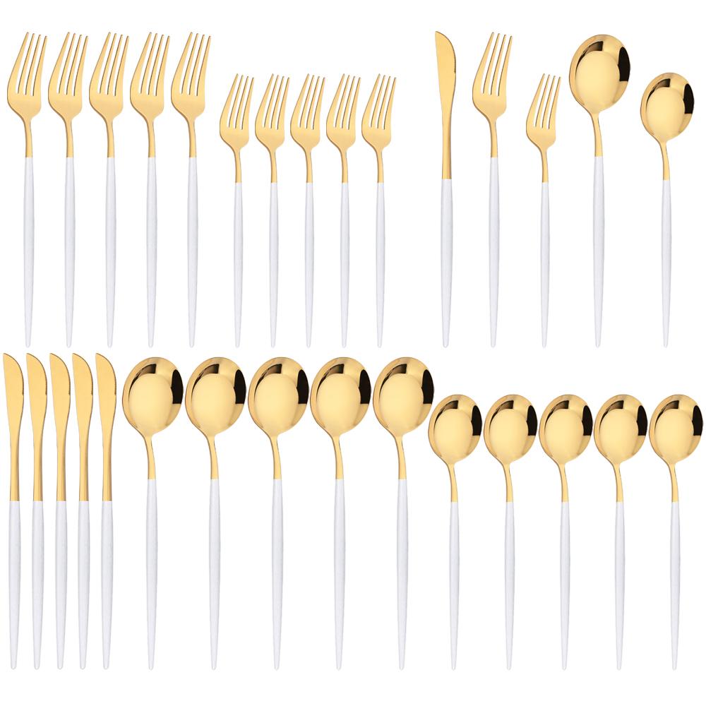 30Pcs Black Cutlery Set Mirror Dinnerware Knife Dessert Fork Spoons Flatware Western Stainless Steel Silverware Party Kitchen Tableware Set