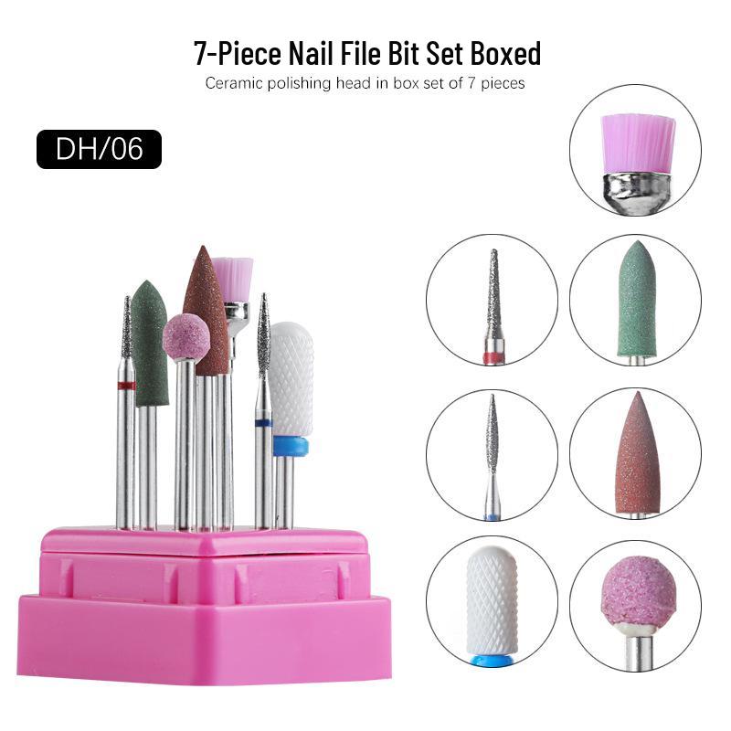 Набор из 7 керамических фрез для ногтей: Сменные насадки для электрической пилки для маникюра, шлифовки, удаления ногтей и кутикулы