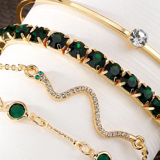 4Pcs/Set Women Bracelet Bangle Hypoallergenic Adjustable Faux Gemstone Rhinestone Snake Bracelet Golden Bangle Fashion