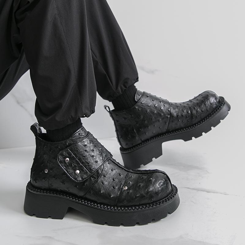Мужские ретро панк ботинки на толстой подошве платформе, ботинки-лифты, черные, на молнии, с круглым носком, мотоциклетные ботинки, высокие ботинки, большие размеры
