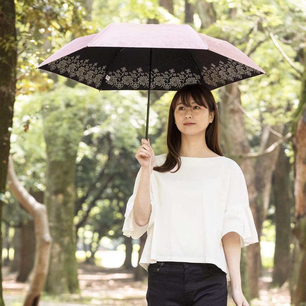 Sun and Rain Folding 50cm X 6 UV Heat and Light Mini Umbrella Embroidered Floral Pattern Parasol, Umbrella, Ribs, Protection, Blocking, Tri-Fold