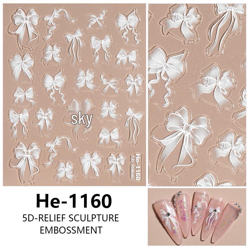 Красные 5D Тисненые Наклейки для Ногтей с Бантиком - He-1167