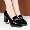 Soft Leather and Soft Sole Comfortable Mid-heel Fashionable Thick-heeled Loafers Patent Leather Shoes Single Shoes for Women
