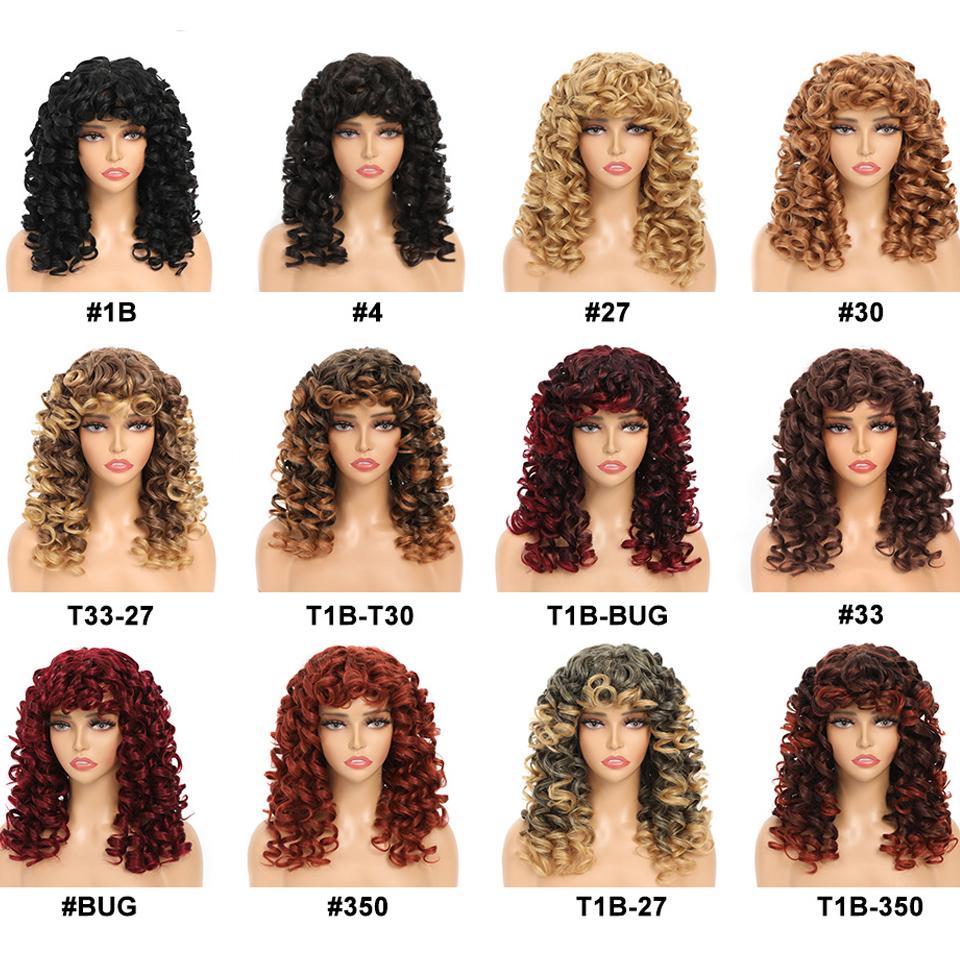 Short Black Curly Wig with Bangs for Women Synthetic Hair Cosplay Wigs Loose Curly Red Brown Ginger Glueless Natural 18 Inch Afro Wig