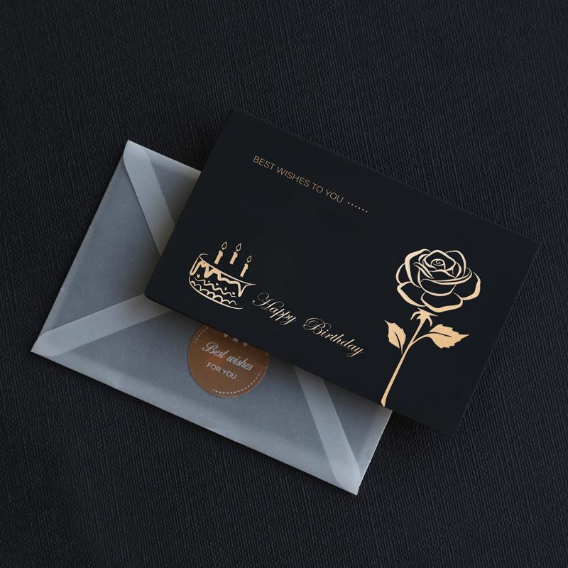 Black Birthday Greeting Card Bronzing Invitations Postcard Wishes Blessing Message Cards Small Card Blank with Envelope