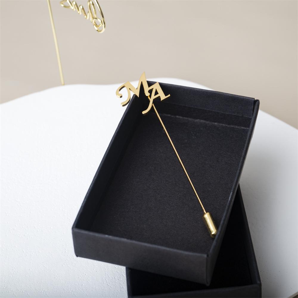 Персонализированный мужской значок на лацкан из нержавеющей стали с двойными инициалами - Свадебный аксессуар для жениха