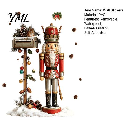Decorative Stickers for Flat Smooth Surfaces Christmas Nutcracker Soldier Wall Decal, Vintage Mailbox Snow Scene Self-Adhesive Self Adhesive