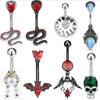 Cross-Border Zircon Snake-Shaped Belly Button Ring with Skull Design