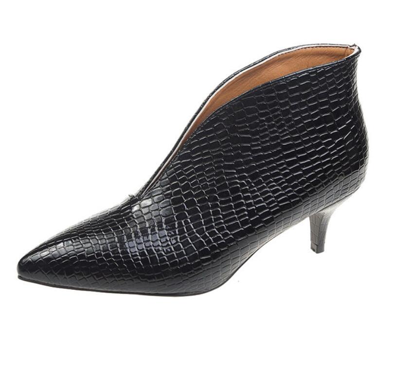 FHC Новые туфли-лодочки V-образной формы, женские туфли из змеиной ПУ кожи, заостренный носок, ботильоны до щиколотки, черные, СИНИЕ, дропшиппинг