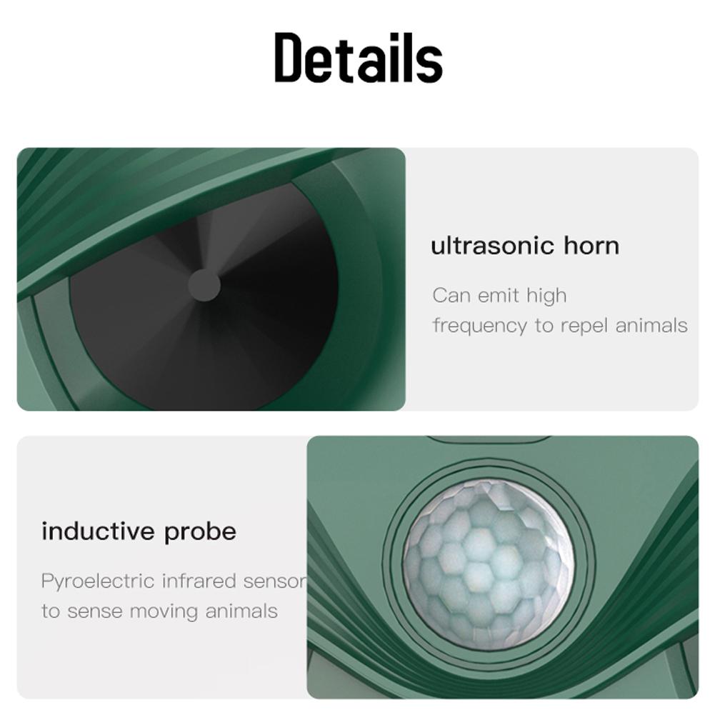 Ультразвуковой солнечный отпугиватель животных 3 в 1, уличный репеллент для собак, кошек, крыс, водонепроницаемый с движением