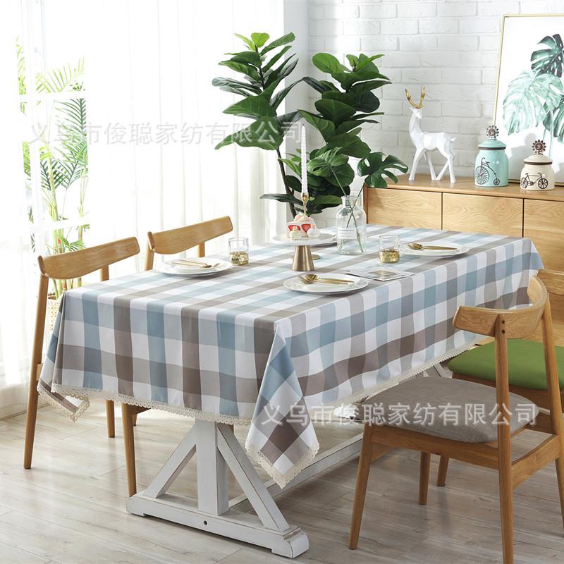 Polyester Yarn-Dyed Waterproof Lattice Lace Fringe Geometric Rectangular Dining Table Coffee Table Tablecloth