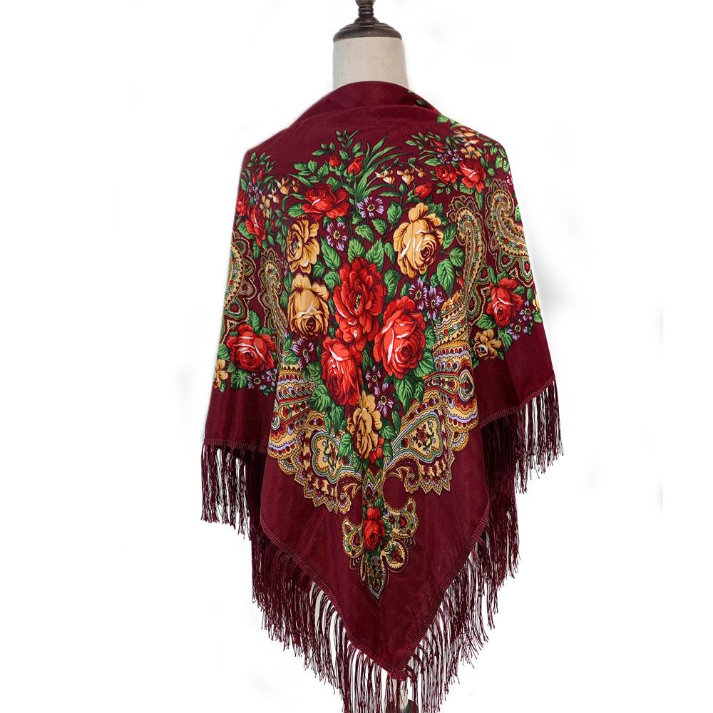 Ethnic Style Peony Tassel Shawl: Cotton Headscarf for Women - Warm Autumn/Winter Square Scarf & Sunscreen