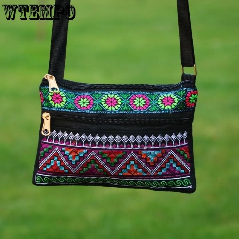 WTEMPO Ethnic Style Versatile Double Zipper Crossbody Bags Women Casual Shopping Single Shoulder Bags