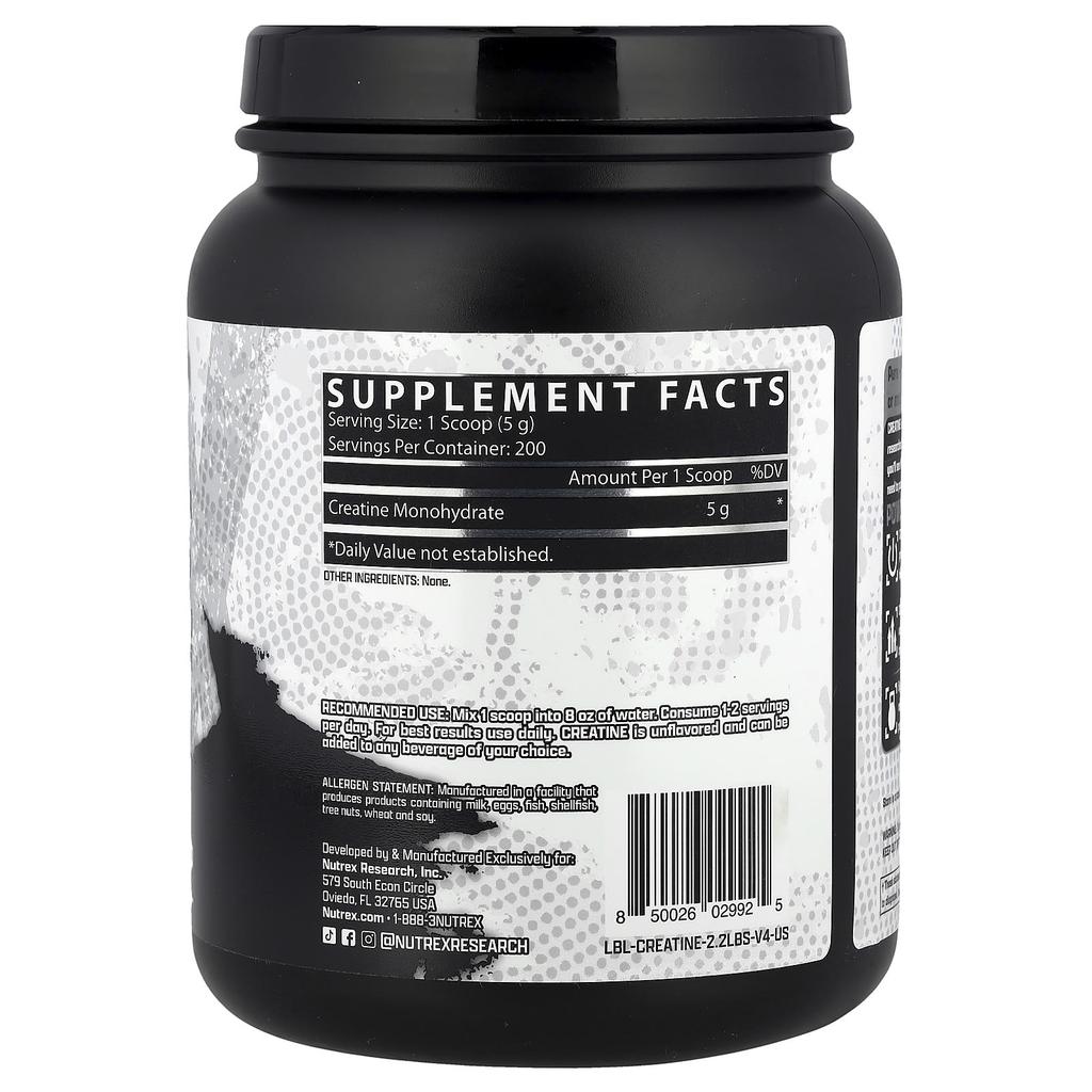 Nutrex Research Creatine Monohydrate, Unflavored, 1,000 G (2.2 Lbs)